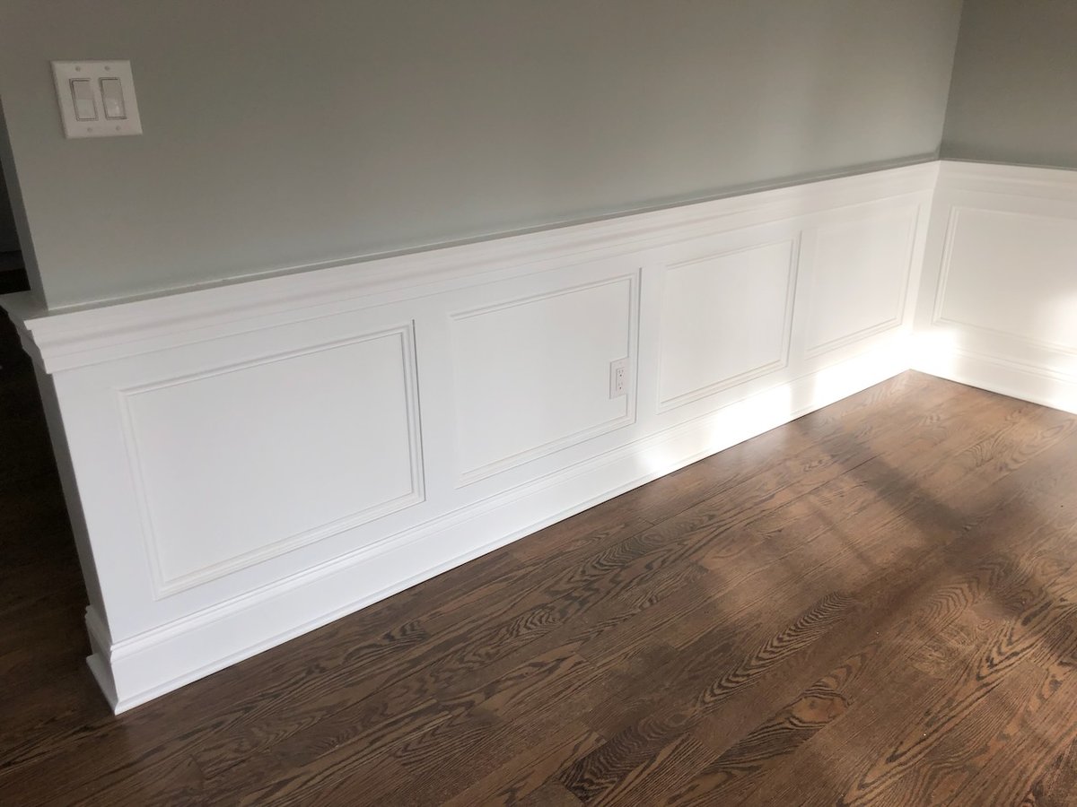 Interior wall detail with white panel molding in a custom home by Fairmount Heights Homes in Ridgewood, NJ.