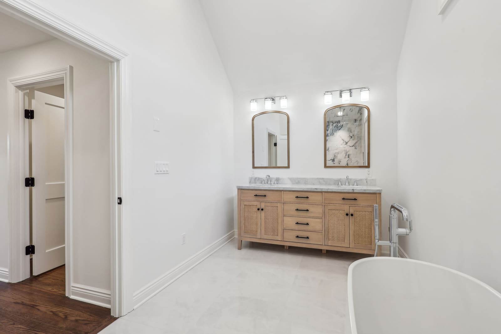 Primary bath vanity in Ridgewood, NJ with double sinks and marble countertop