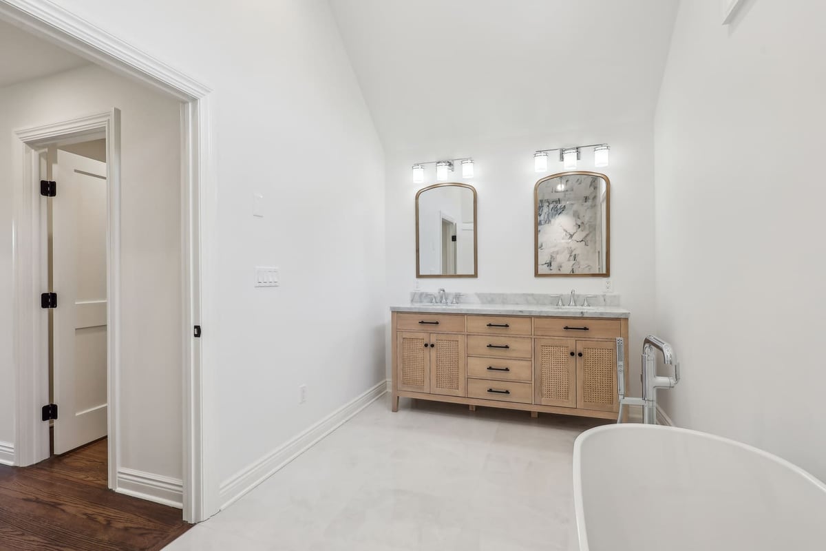 Primary bath vanity in Ridgewood, NJ with double sinks and marble countertop